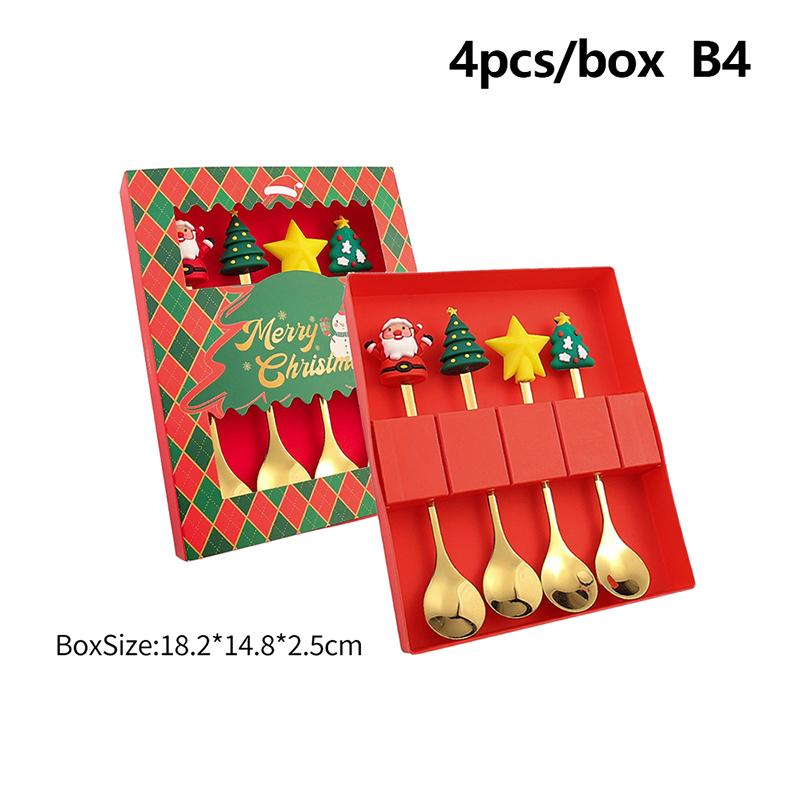 2/4/6Pcs Christmas Fork and Spoon Set,Stainless Steel Creative Tableware,Coffee Tea Dessert Forks and Spoons Gift Set