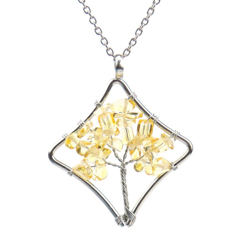 Handmade Winding Square Tree Of Life Necklace Gravel Crystal Pendant N92 цитриновый