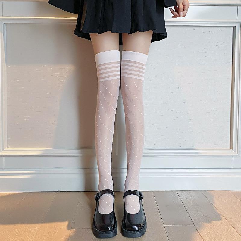 Ultra-thin Transparent Nylon Long Socks Stockings Women JK Lolita Thigh High Stockings Japanese Style Polka Dot Knee High Socks
