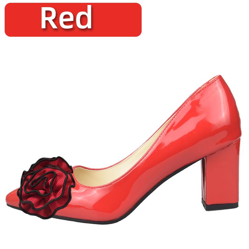 Fashion Aphixta Orange Big Rose Flowers 7cm Square Heels Pumps Women Shoes Students And Adults Pointed Toe Super Big Size 30-50