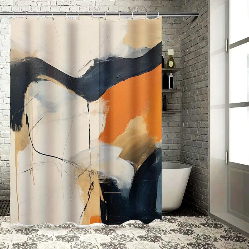 

Abstract Art Shower Curtain Set Modern Bathroom Decor with Black, White Orange Color Blocks Size 72x84 Inches (183 x 213 cm) 90x180cm