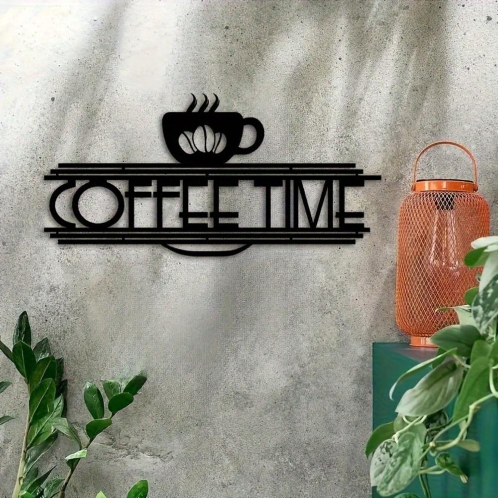 Laser Cut Iron Metal Wall Art Sign Coffee Cup Bean Design Minimalist Black Home Decor Office Cafe Kitchen Hanging Gift