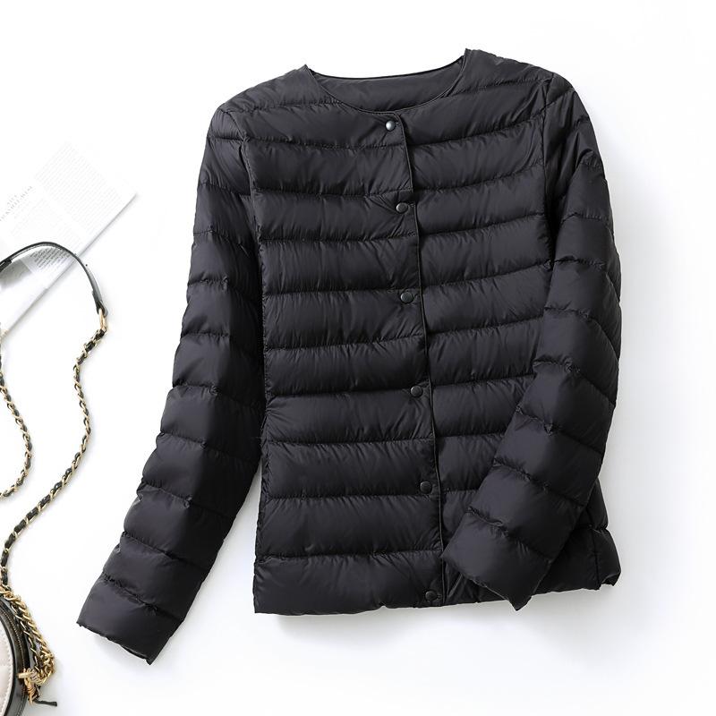 Daunenjacke Damen Leicht und Dünn Kurz Rundhals Langärmlig Koreanische Version Große Größe Slim V-Ausschnitt Jacke
