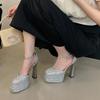 Super High Heel Waterproof Table Sandals Women Thick Heel Thick Sole Square Head Word with Mary Jane Shoes Catwalk Show Shoes Wedding Shoes Women