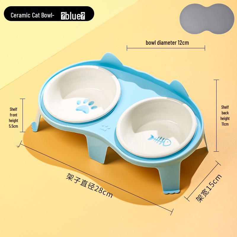 

Керамическая миска для кошки: Наклонная, устойчивая к опрокидыванию двойная миска для еды и воды, защищает шейный отдел позвоночника