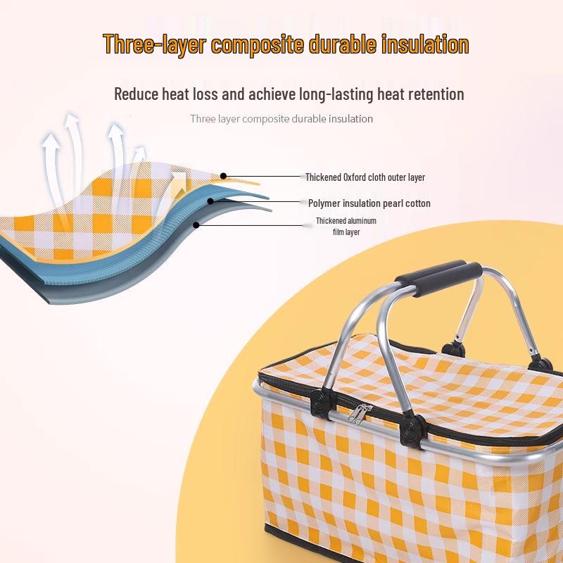 Portable Foldable Insulated Aluminum Foil Picnic Basket for Refrigerated Fast Food