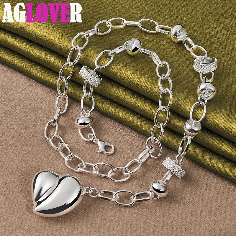 925 Sterling Silver Smooth Hollow Heart Pendant Necklace Jewelry
