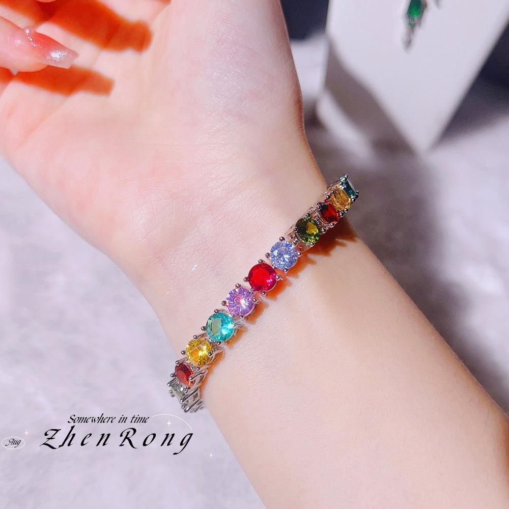 Luxury Summer Dopamine Bracelet Adjustable Rainbow Gemstone Candy Color Jewelry for Women