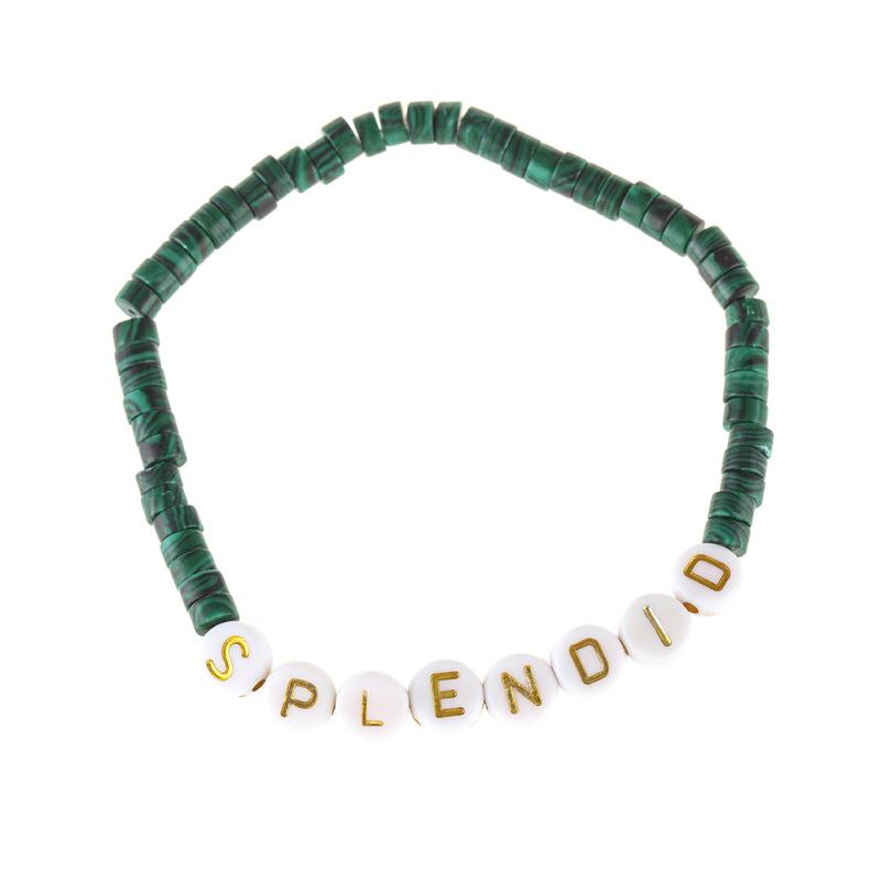 Unisex European & American Natural Stone Beaded Elastic Bracelet with English Letter