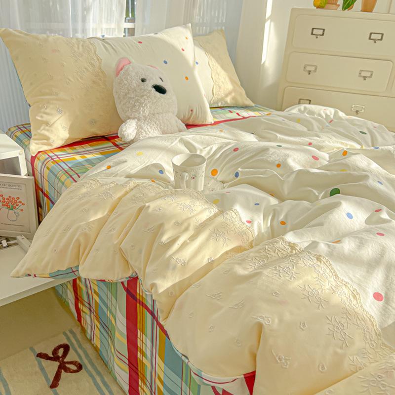 Ložní souprava ve stylu princezny Čtyřdílná sada Prodyšná Pohodlná Prané prostěradlo Přikrývka Povlak na polštář