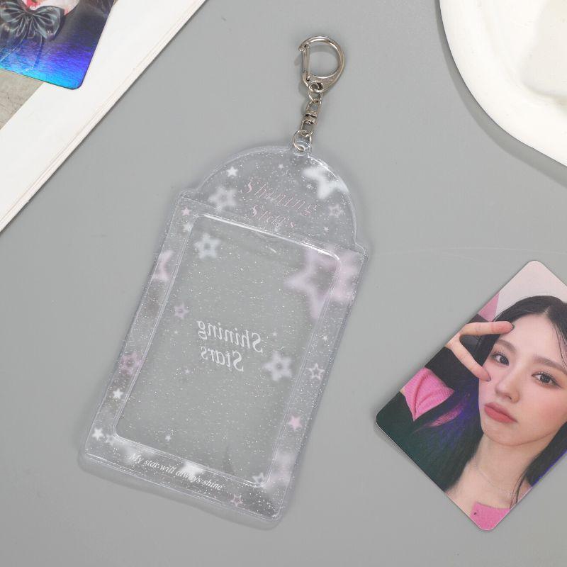 Transparent Glitter 3 Inch Photocard Holder PVC Heart Card Holder Storage Idol Card Display Protective Pendant Photo Card Holder