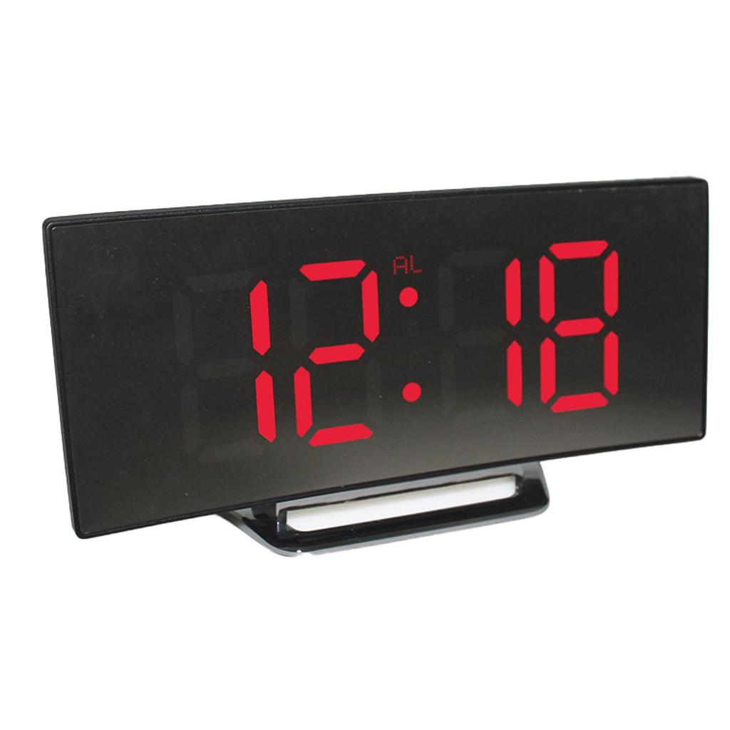 Curved Screen Mirror LED Digital Clock Creative Digital Alarm Clock with Large Display USB Charging Powered Bedside Table Clock