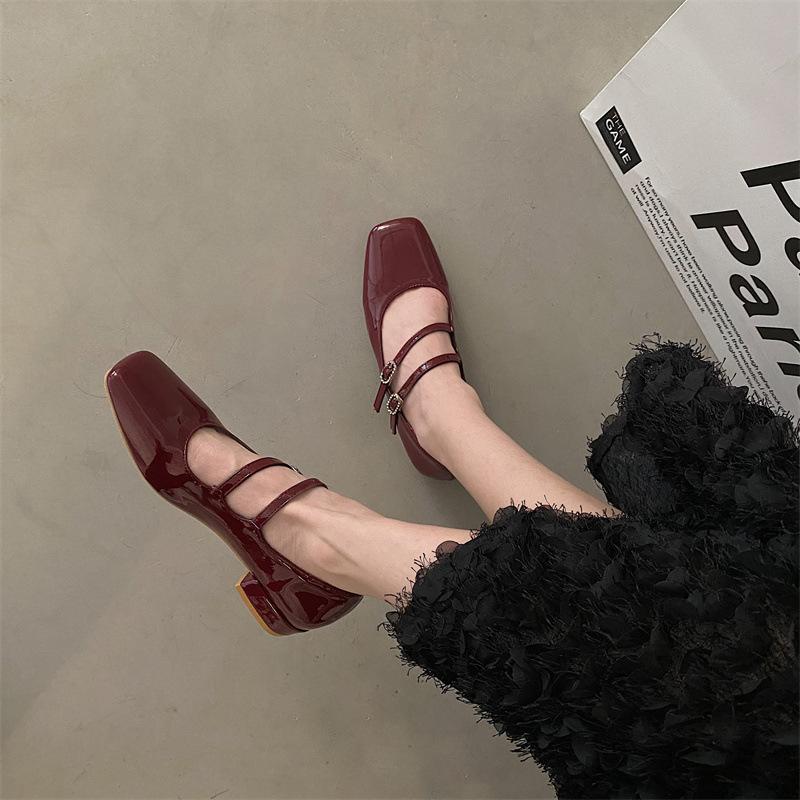 Thick Heel Square Head Retro French Mary Jane Shoes Women's New Spring and Autumn Light Mouth Versatile Silver with Skirt Single Shoes