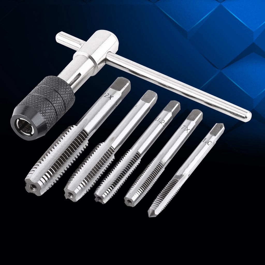 6pcs Set Screw Tap & T shaped Wrench Threading Tapping Hand Tool Kit