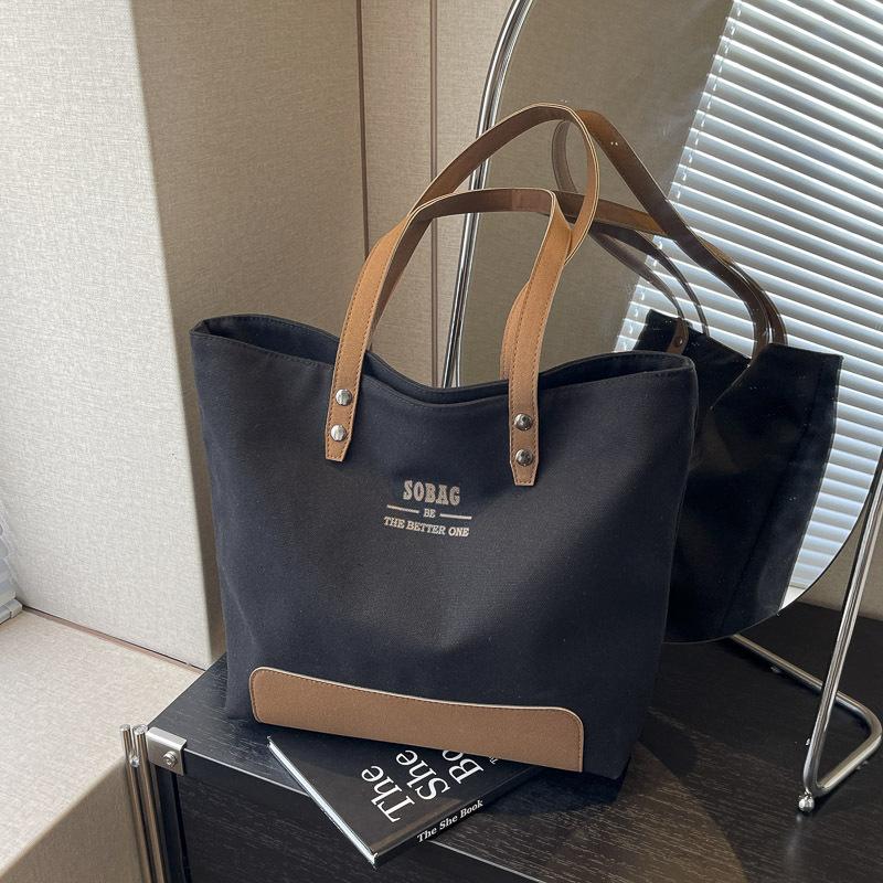 Original design simple high-end commuter canvas tote literary and casual versatile student portable shoulder bag