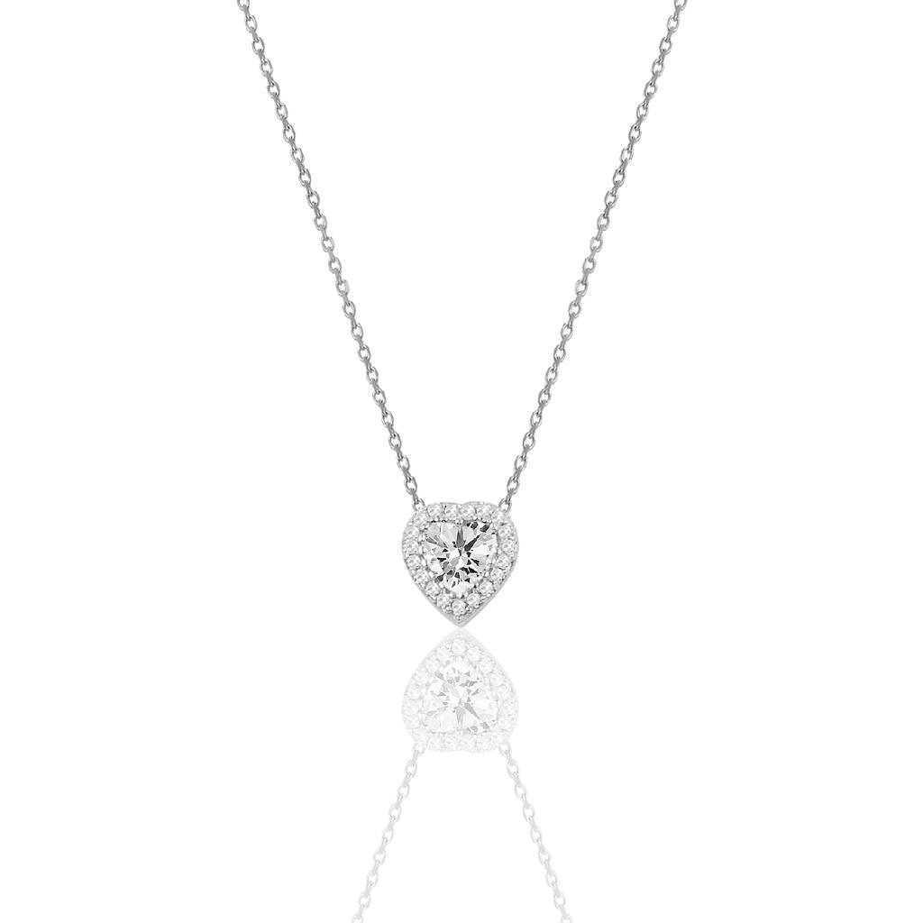 Silver Diamond Mounted Heart Pattern Necklace