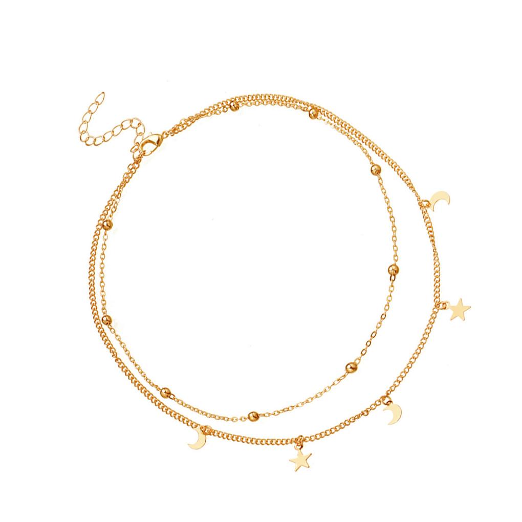 Multi-layer Necklace Women Alloy Moon Star Decoration Choker Neck Chain Girls Neck Jewelry