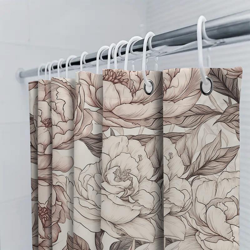 Luxury Floral Print Shower Curtain Set Pink White Peony Bath Decor for Home Decoration Extra Long Waterproof Bathroom Curtains w