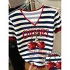 Womens V-Neck Short Sleeve Loose Fit T-Shirt With Floral Lake Scene Cartoon Bun Girl Print 2025 Casual Top