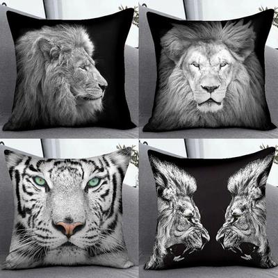 Black and White Personality Lion Pillowcase In The Wind Student Room Decorative Pillow Sofa Cushion Cover Boys Pillow Cover