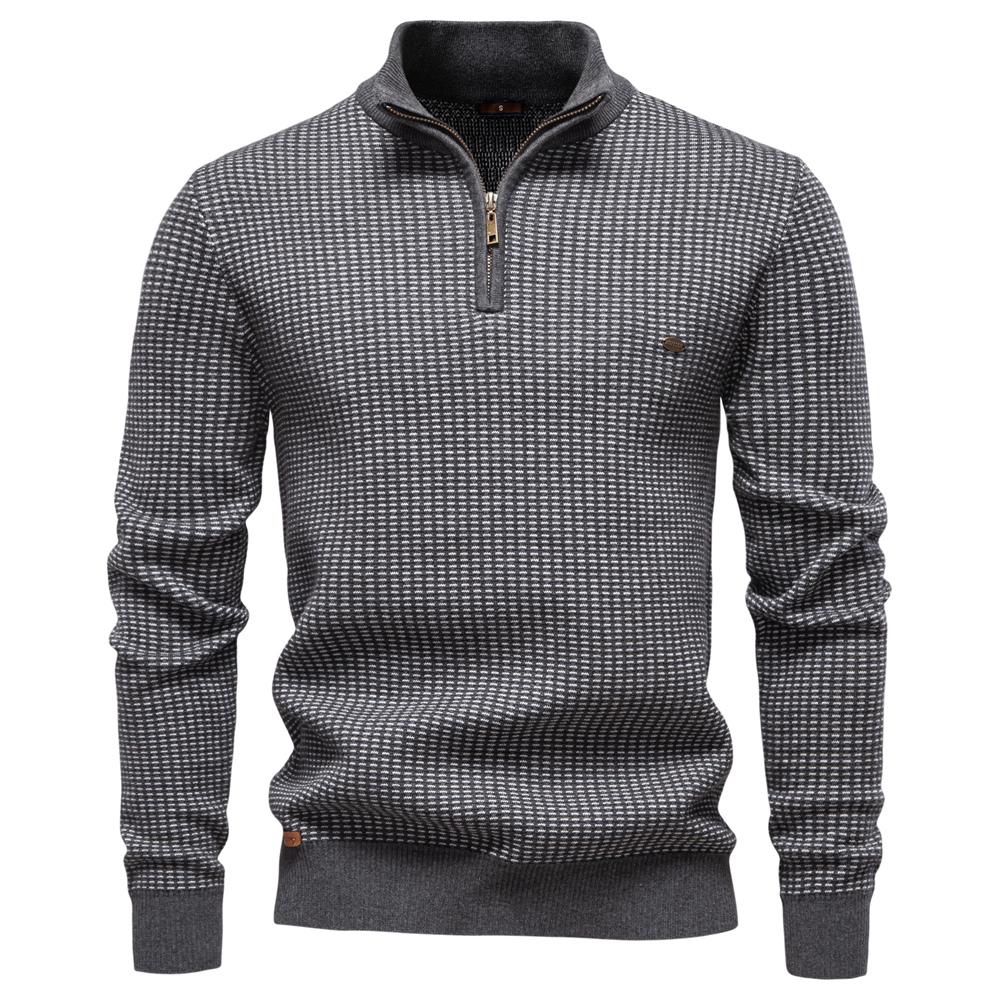 AIOPESON Classic Striped Knitwear Men Cotton Blend Sweater Mock Neck Warm Thickened Old Money Luxury Winter Sweaters for Men