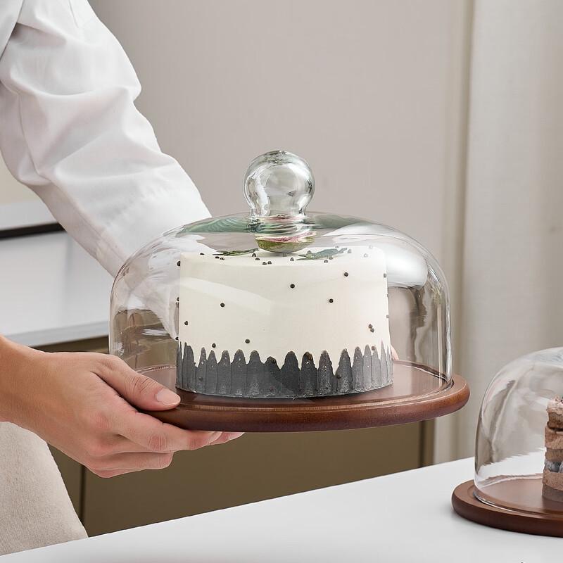Abay Wooden Cake Stand with Glass Dome