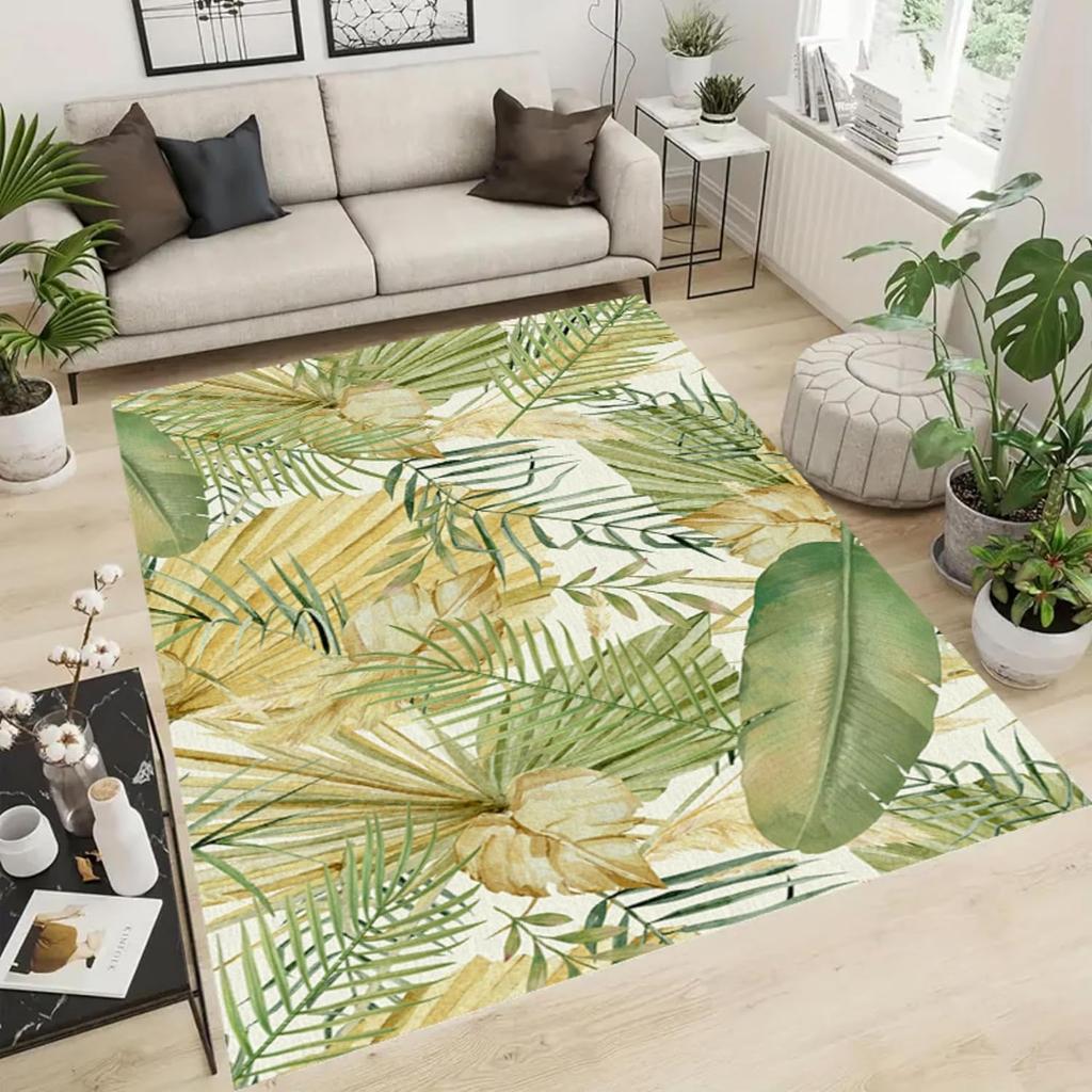 Tropical Monstera Area Rug, Natural Jungle Green Palm Tree Banana Leaf Rugs, Carpet, Non-Slip Floor Mat for Living Room Bedroom