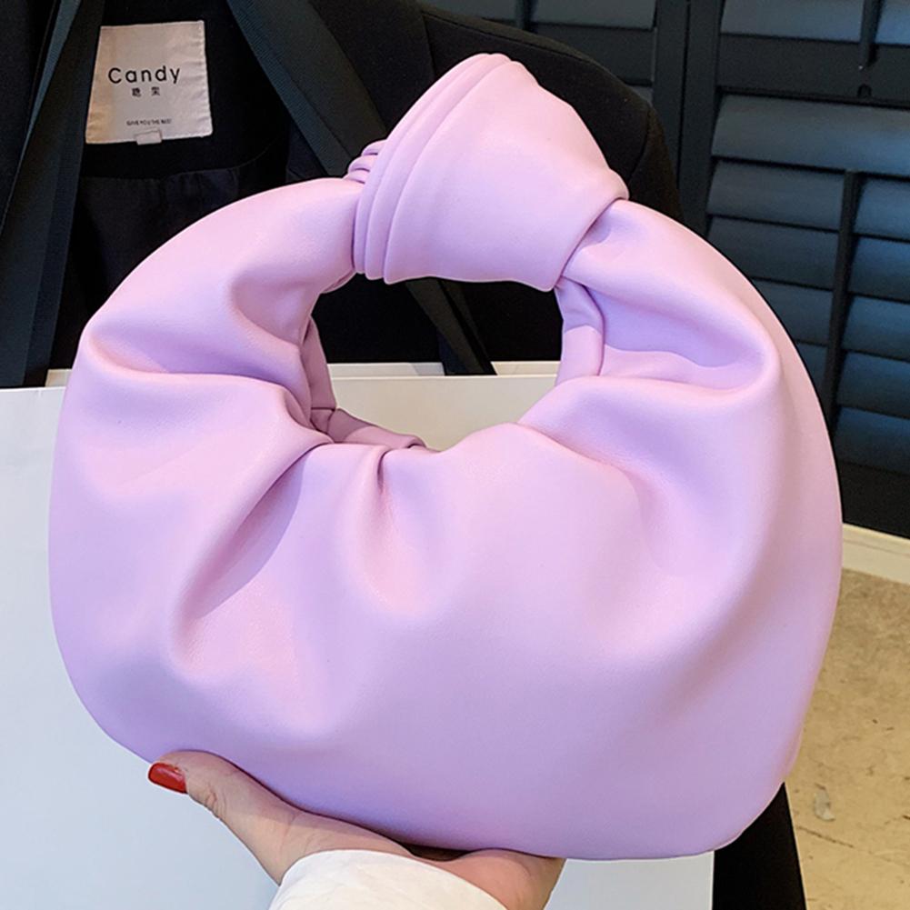 

Женские маленькие завязанные сумки, однотонный плиссированный клатч из искусственной кожи, простая сумка-тоут с рюшами для вечеринки и отдыха фиолетовый