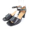Excellent Sandals Ankle Strap with API Metal Black Leather Women 35.5 Used