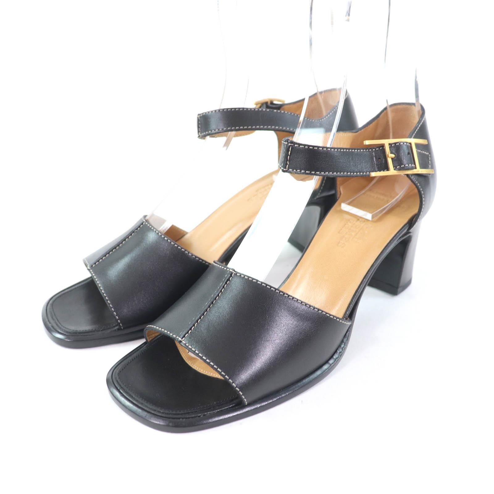 

Excellent HERMES Sandals Ankle strap with API Metal black leather Women 35.5 Used