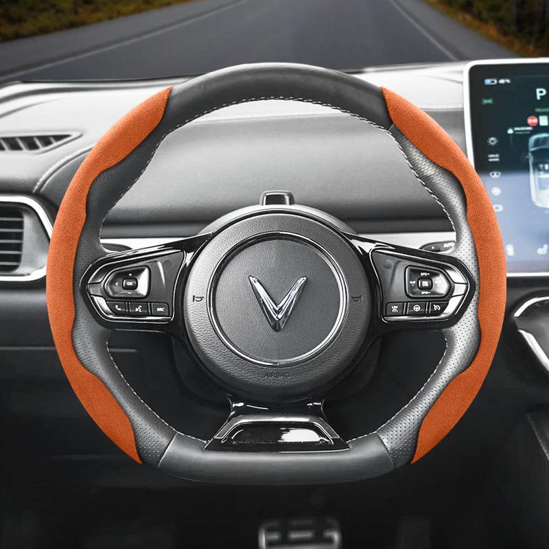 Vcxja9 Suitable for Vinfast Anti-Slip Buckle Segmented Suede Steering Wheel Cover Vf 3 5 6 7 E34 8 9 Herio Limo Green and