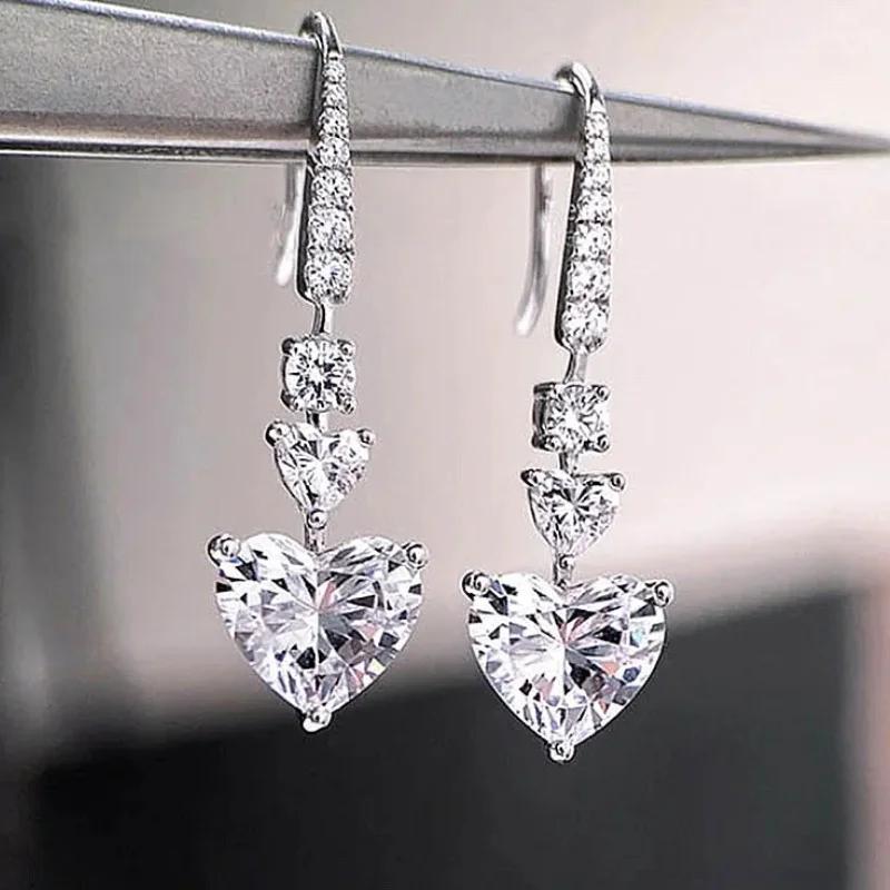 

2025Sweet Lady Heart Drop Earrings Bridal Wedding Zircon with Shiny Zirconia Copper Color Accessories Graceful Fancy Gift