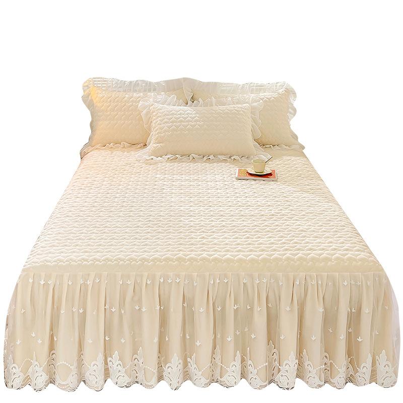 Lace Bed Skirt Thickened Quilted Coral Fleece Bedspread Mattress Protective Cover Autumn and Winter Bedding