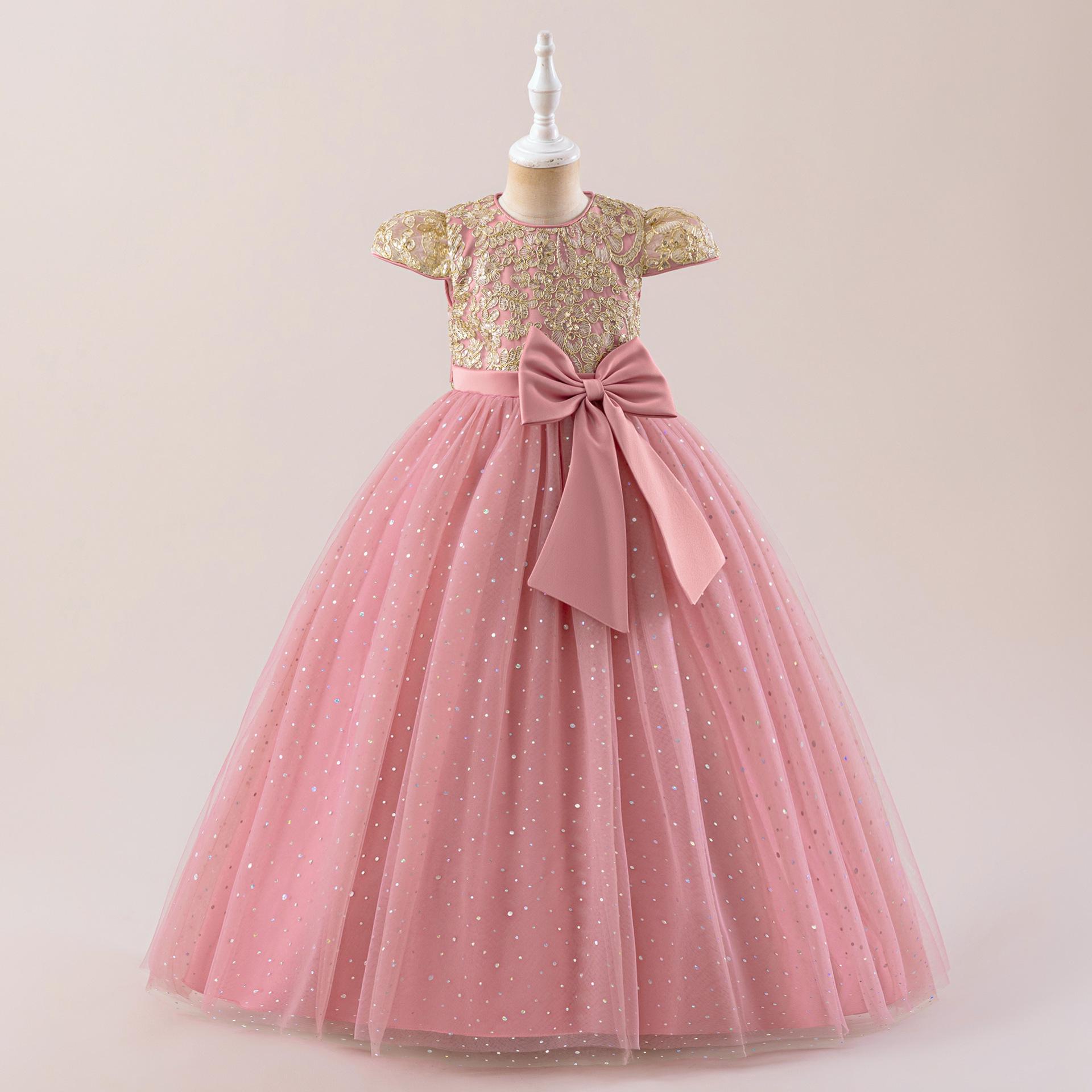 

Girls Formal Princess Tulle Dress with Bow - Flower Girl Wedding & Party Gown 130cm/8Y