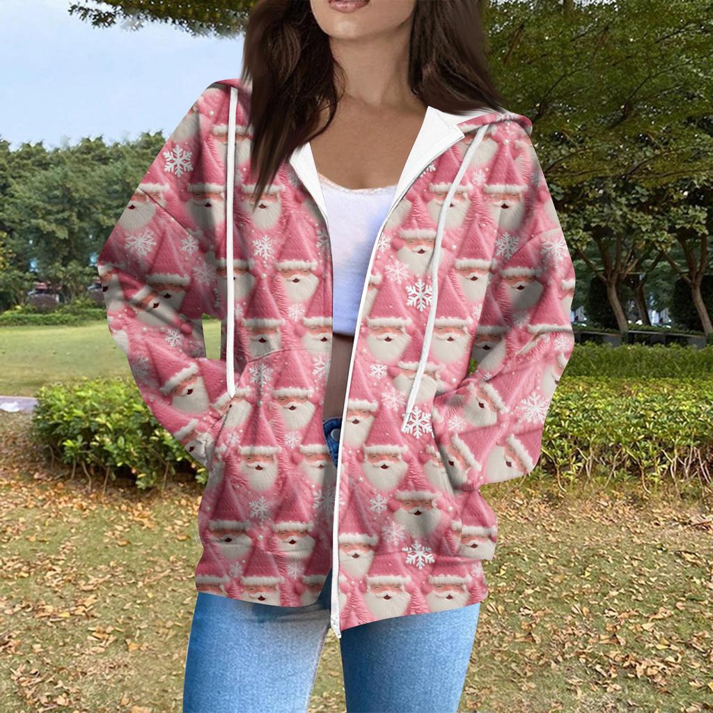 Women's Casual Fashion Long Sleeve Zipper Printed Hooded Sweatshirt