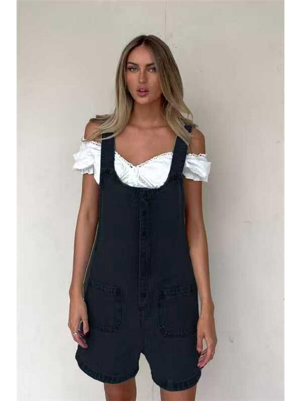 2025 European & American Women's Slim Fit Denim Overall Shorts