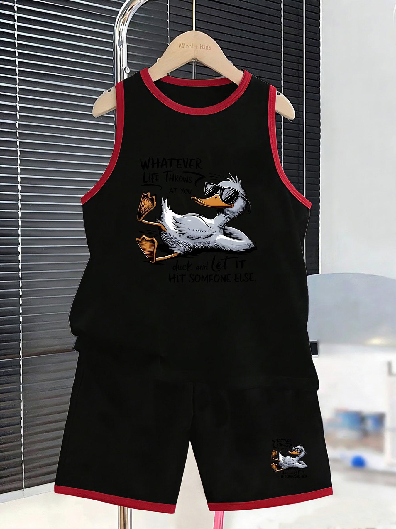 Boys’ cool duck chilling set. Trendy prints, breathable fabric, loose fit for stylish summer wear. 2-3Y чёрный