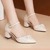 Spring and Autumn new thick heel women's shoes pointed European and American shallow mouth fashion mother women's shoes bow single shoes Korean versio
