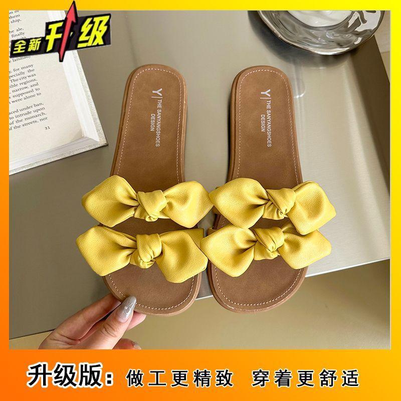 Versatile fairy with skirt beautiful one-word sandals 2025 new soft bottom bow slippers women's summer wear