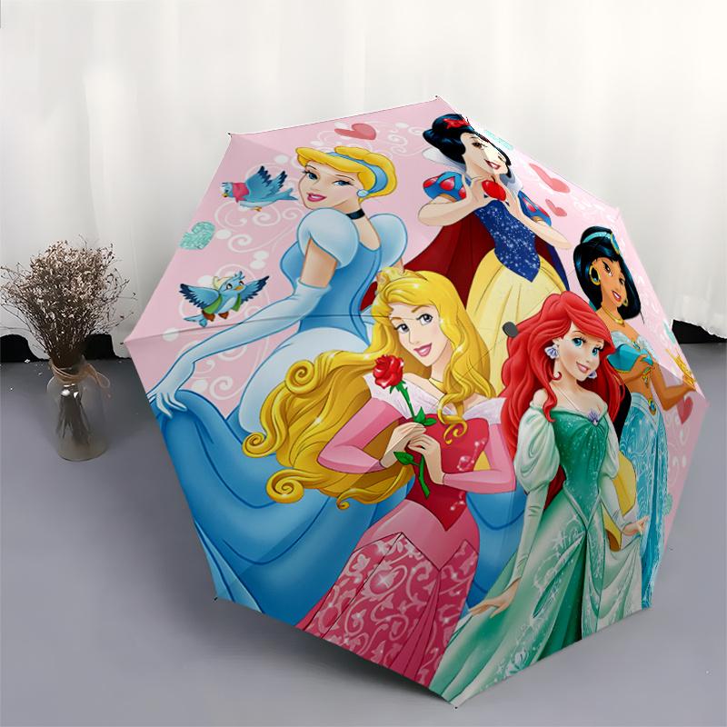 1pc Snow White, Cinderella, Jasmine, Aurora, Ariel Pattern Automatic Umbrella is Fashionable and Good-Looking, a Portable 3-Fold Umbrella, S