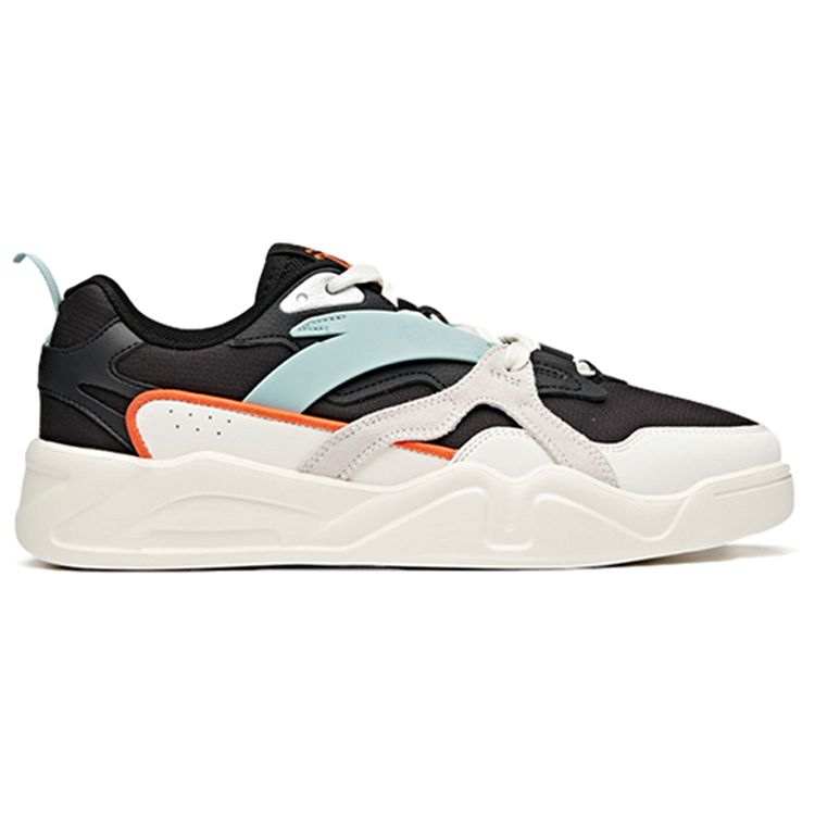 Anta Synthetic Leather Casual Shock Absorbing Non-Slip Wear-Resistant Low-Top Skate Shoes Men Sneakers Black White Teal 112038046-2
