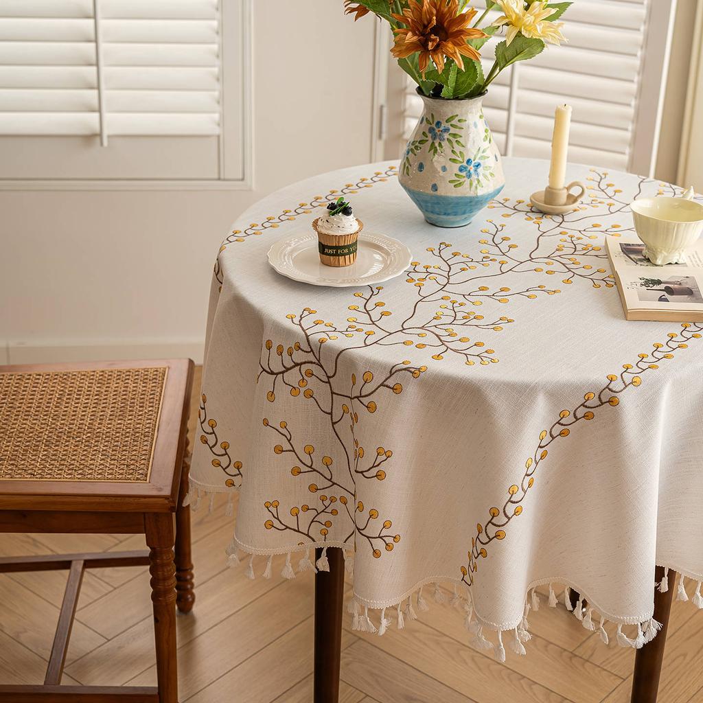 Tablecloth Fabric Cotton And Linen Small Fresh Waterproof Tablecloth High-End Embroidery Dining Table Cloth Round Table Coffee Table Cloth Tablecloth