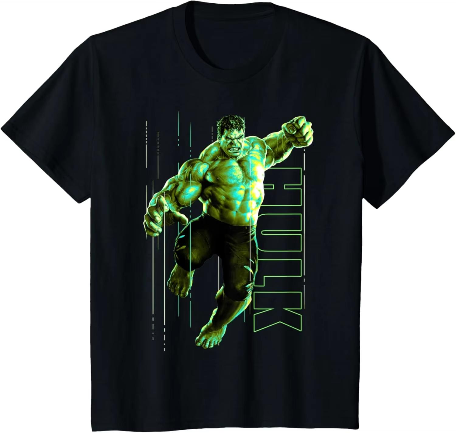 

Marvel Hulk Action Pose Tshirt Unisexs Neon Print Casual ShortSleeved Tshirt S