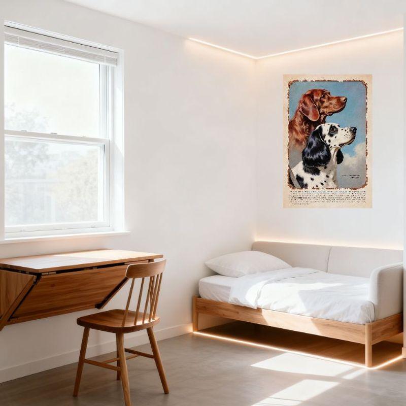 Vintage Two Dogs Illustration Tin Sign Metal Poster for Bar Pub Home Wall Decor - Light Blue Sky Spotted Dog Hound Retro Art Sig