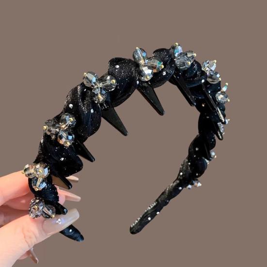 Women Headband Faux Crystal Decor Twist Cloth Hair Hoop Bright Color Lightweight Versatile Headband Hair Accessory