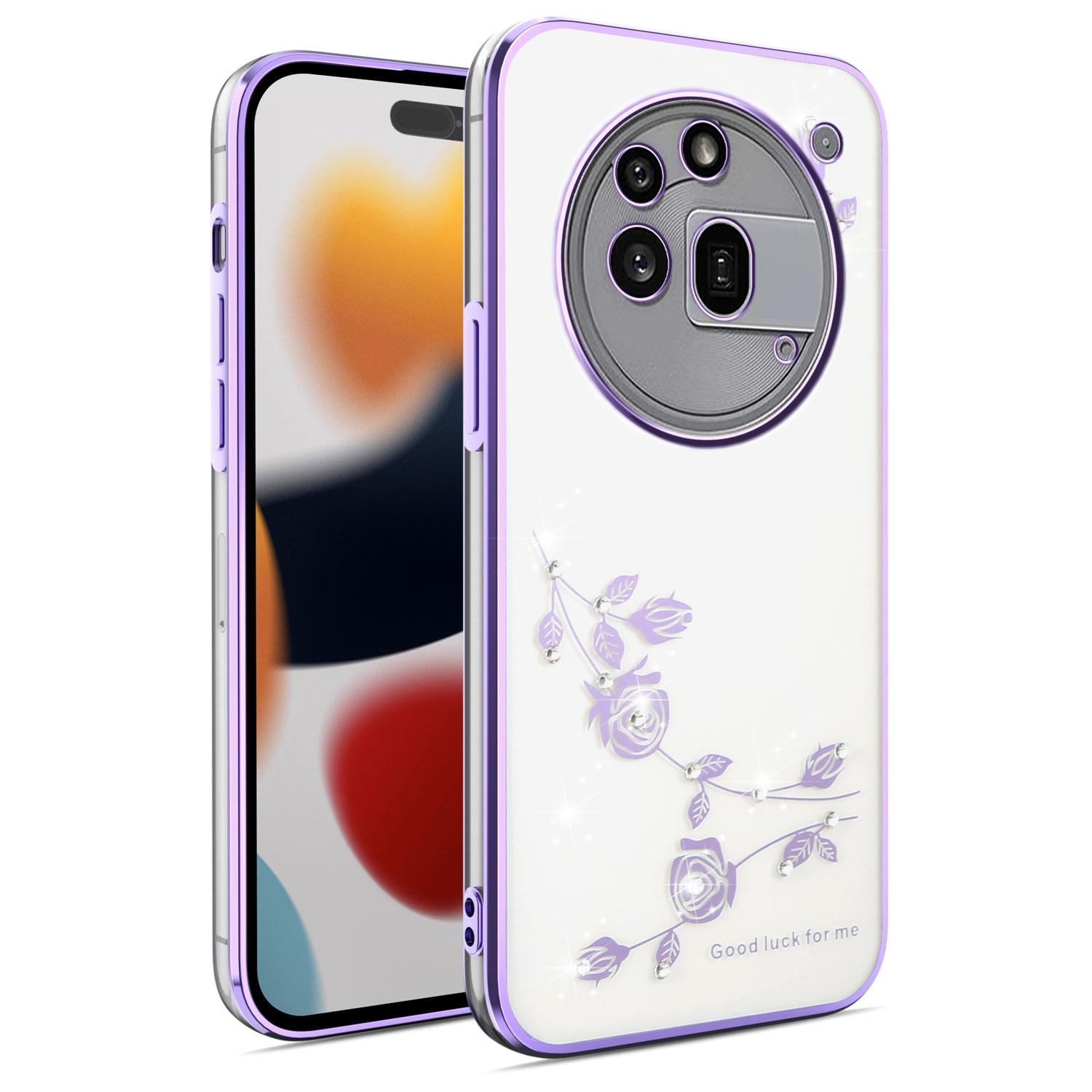 

For Nothing Phone (3a) Pro Case Flower Rhinestone Decor TPU Phone Cover Purple