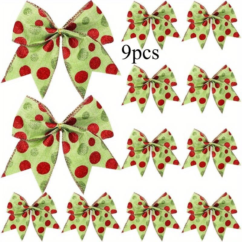 

9pcs Red Green Christmas Polka Dot Bows Festive Polka Dot Bowknot Decor Xmas Tree Wreath Gift Wrapping Holiday Party Decorations 15cm