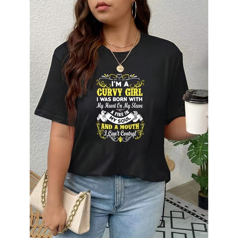 

Womens T Shirt Sassy Quote Floral Print Stretchy Oversized Round Neck Short Sleeve Pullover Casual Comfortable Machine Washable Easy Care 4XL чорний