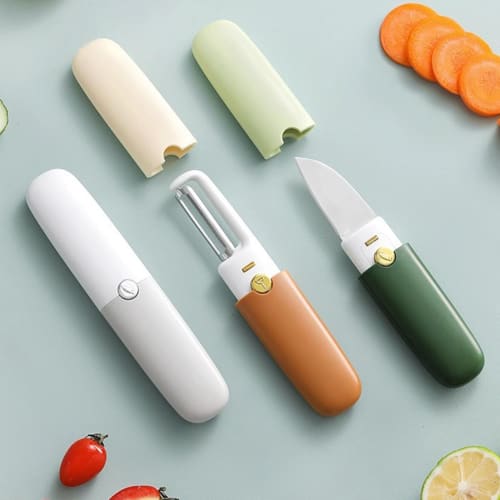 2-in-1 Fruit Peeling Knife, Double-Head Stainless Steel Fruit Peeler Knife for Kitchen Use (Green)