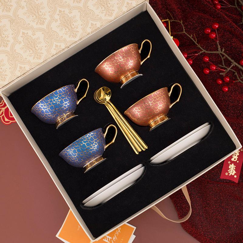 Light Luxury Bone China Coffee Cup And Saucer Gift Box, High-End Exquisite Couple Cup Set, Niche Cup, Girlfriend Wedding Gift.